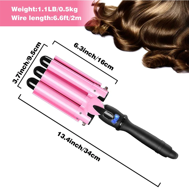 Best 20-32mm Professional Magic Hair Curler PTC Heater and LCD Temperature Display Curling Iron Three Barrel Deep Waver
