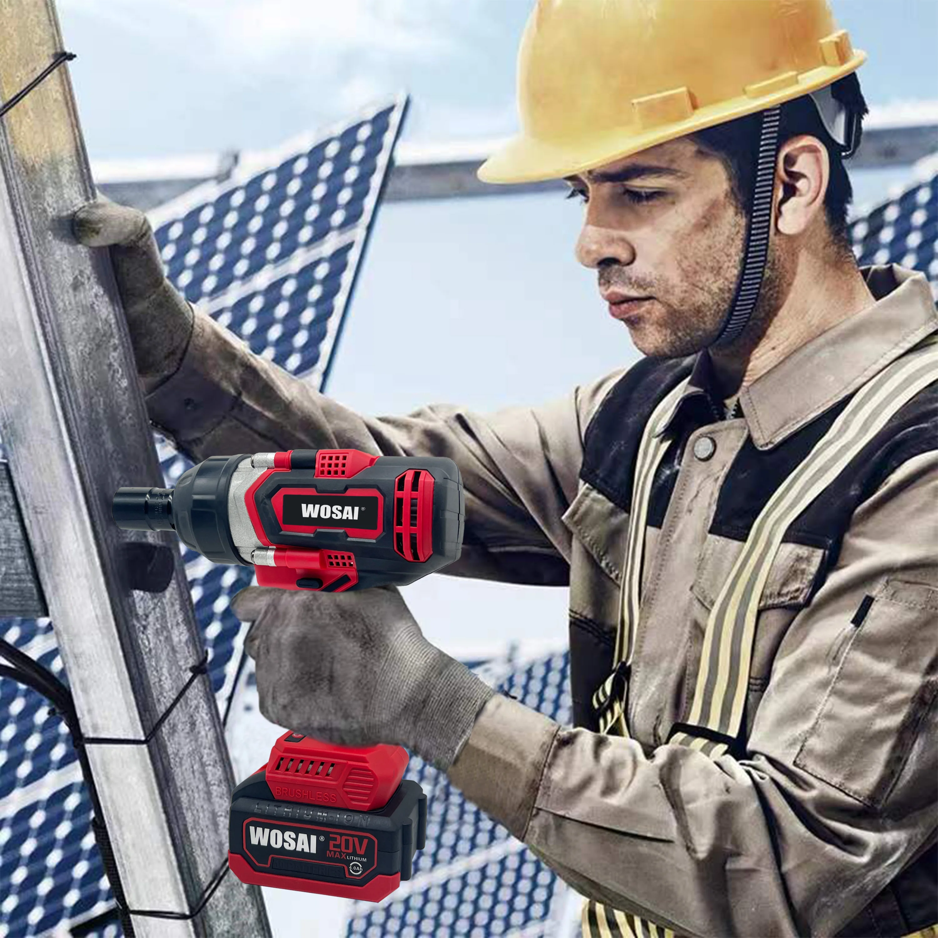 WOSAI New Arrival 20V Cordless Brushless Electric Battery 1/2 Impact 800NM High Torque Brushless Wrench