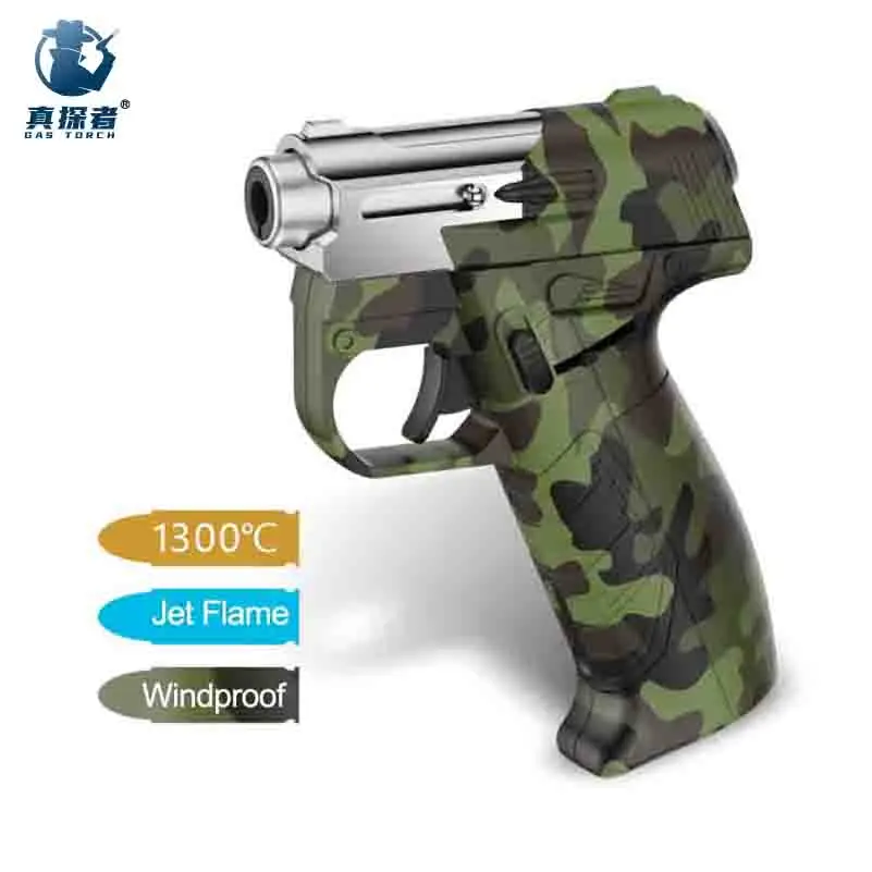 GF-818 2024 custom logo powerful metal flame gun shape welding cocktail butane gas torch lighter heating