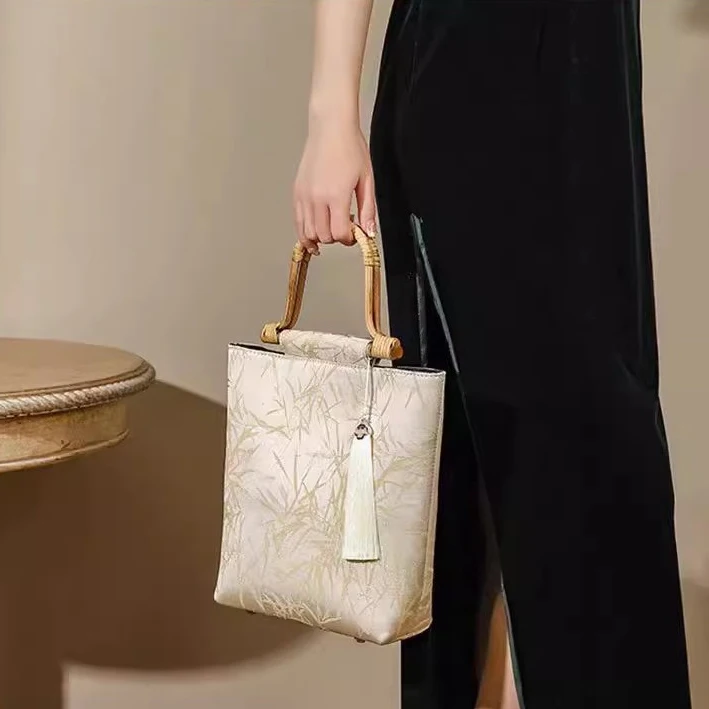 Новое поступление от FANXI RTS китайский элемент CheongsamLuxury элегантная многоразовая жаккардовая сумка с бамбуковой ручкой для женщин