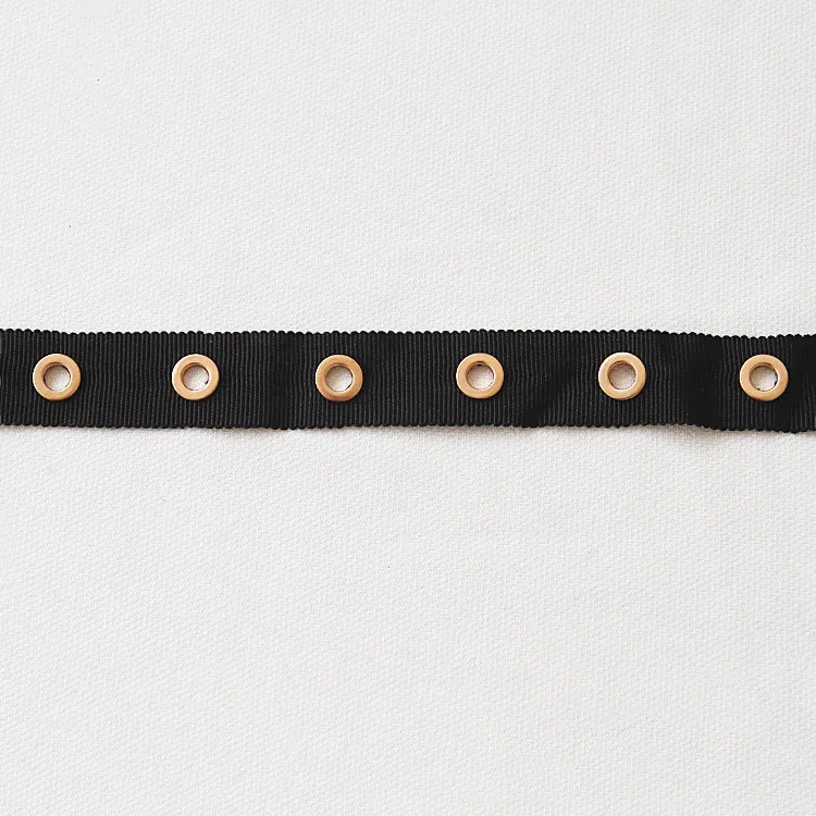 Wholesale gold eyelet stud grosgrain ribbon trim for garment and bags use Eyelet belt