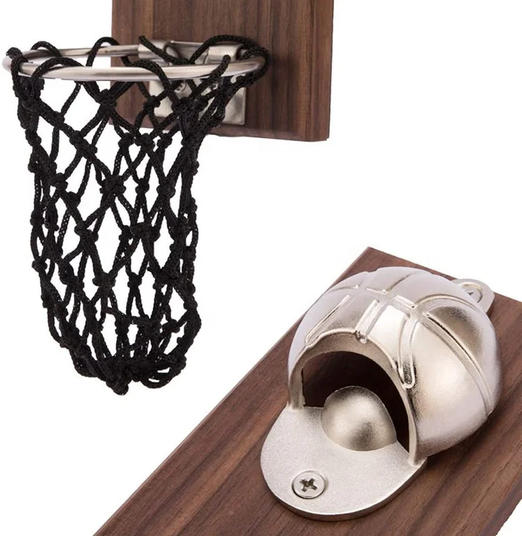 Wooden wall mounted magnetic basketball bottle opener for collector catcher