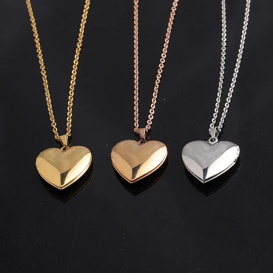 Stainless Steel Photo Frame Chain Necklace Heart Locket Pendant Custom Logo