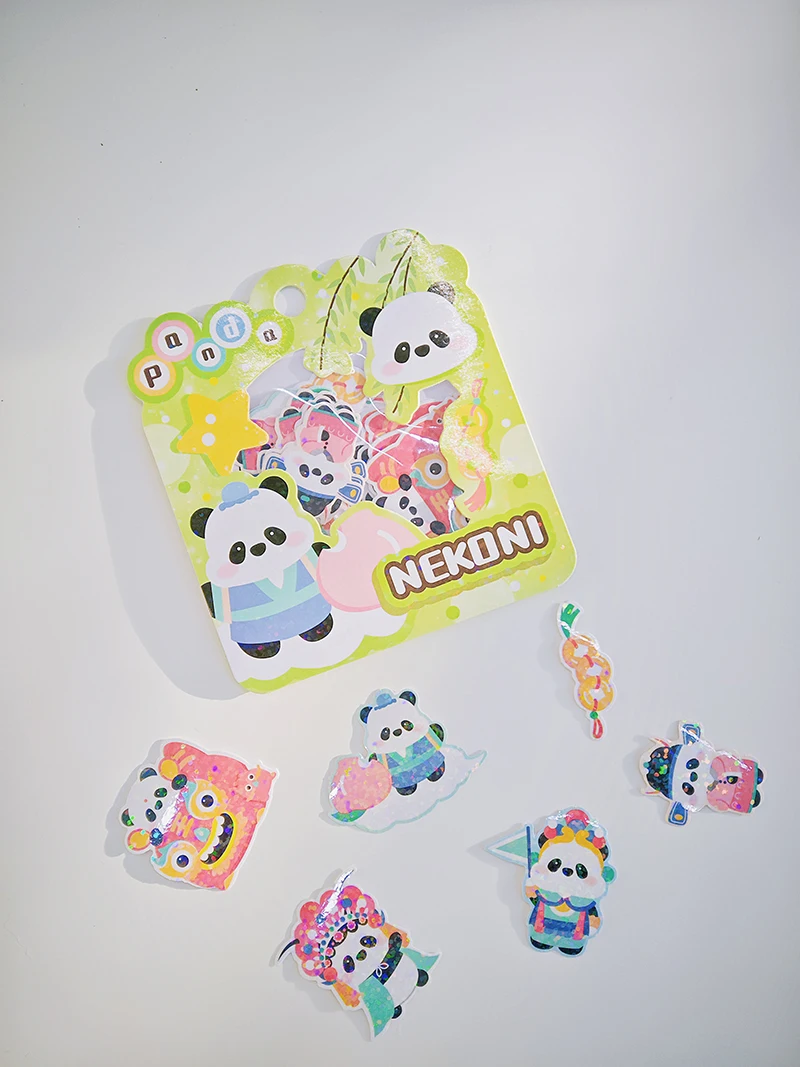 Nekoni Animal Original Chinese Vintage Stickers Kitty Bunny Otter Little Dog Panda Bear Sticker Pack Sparkly Glittery Stickers