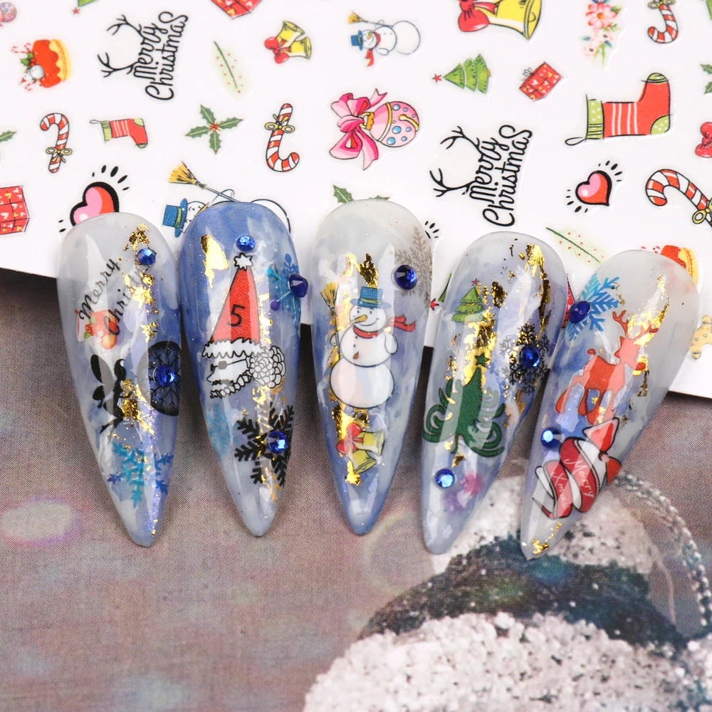 Christmas Nail art Stickers Snowflakes tattoo Decals Cartoons Muti- Pattern New Year Nail Art Stickers for DIY Manicure Wraps