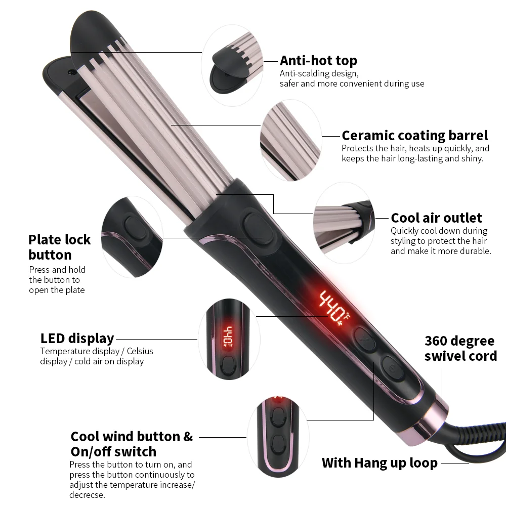 Factory Wholesale 2 In 1 Ceramic Cold Air Hair Curler Styling Curling Iron Professional Cold Wind Flat Iron Hair Straightening