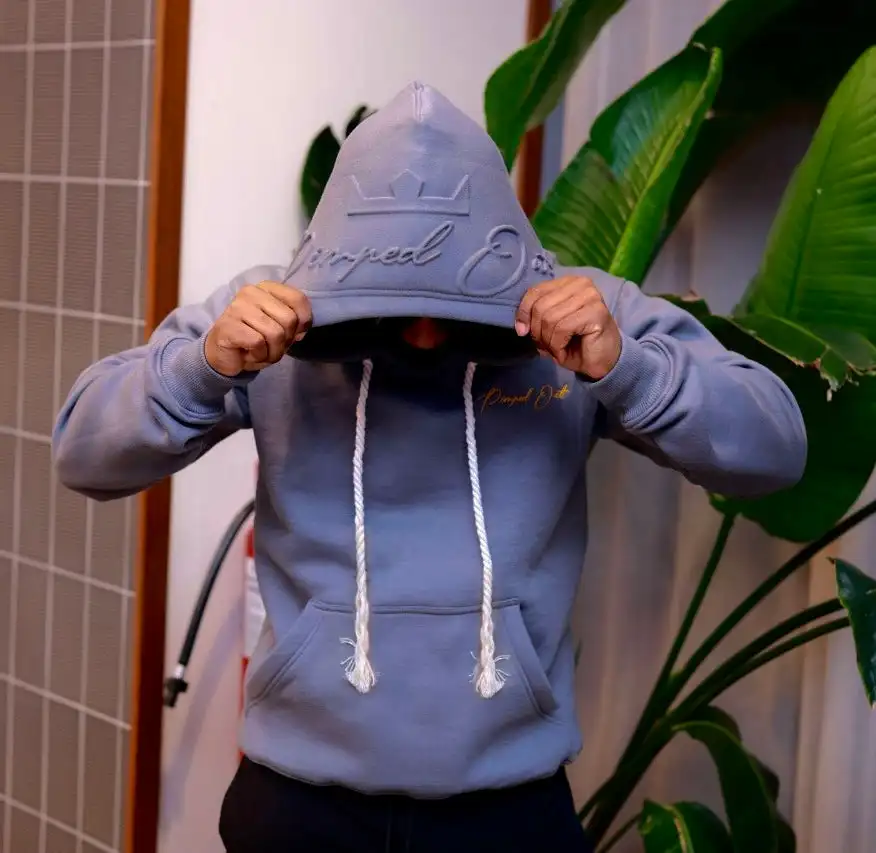 100% Cotton Custom Embossing Double Layers Hood Hoodies Bulk Wholesale Plain Red Pullover 3D Emboss Technique Hot Sale Hoodie