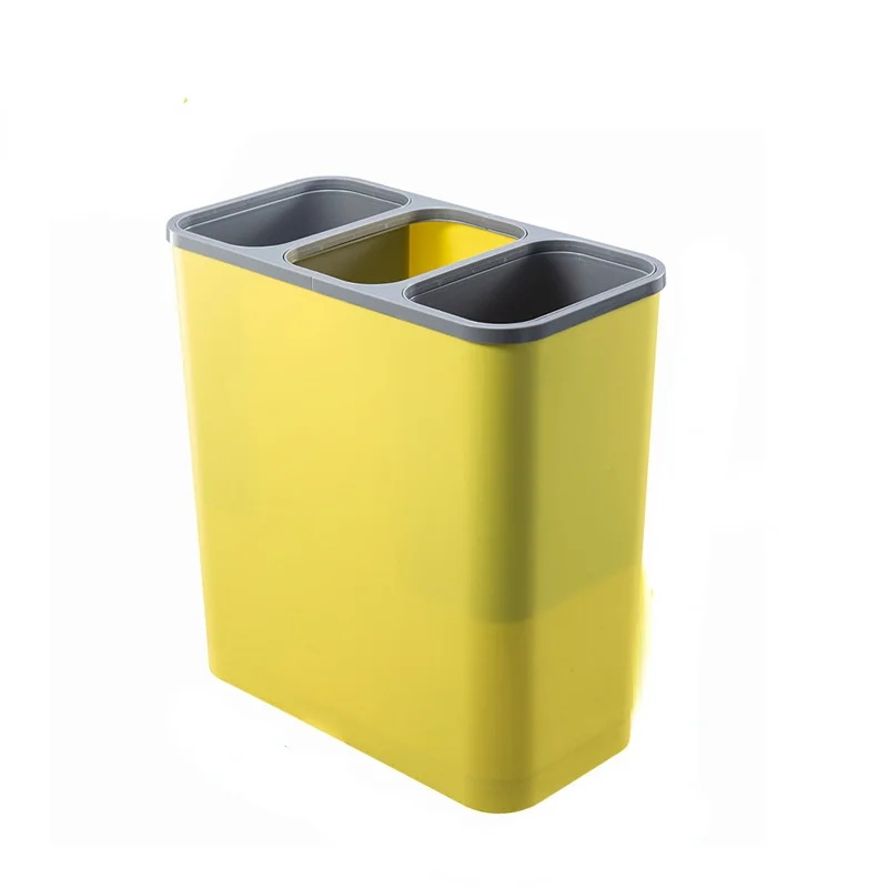 Sorting Trash Can with Lid Dry and Wet Separation Press Type Double Compartment Garbage Sorting Waste Storage Bins for Kitchen