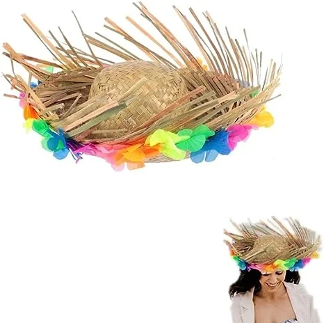 Hawaiian Beach Summer Hat Decorative Lei Straw Hat Costume Hats Accessories Party Fancy Dress for Women Men