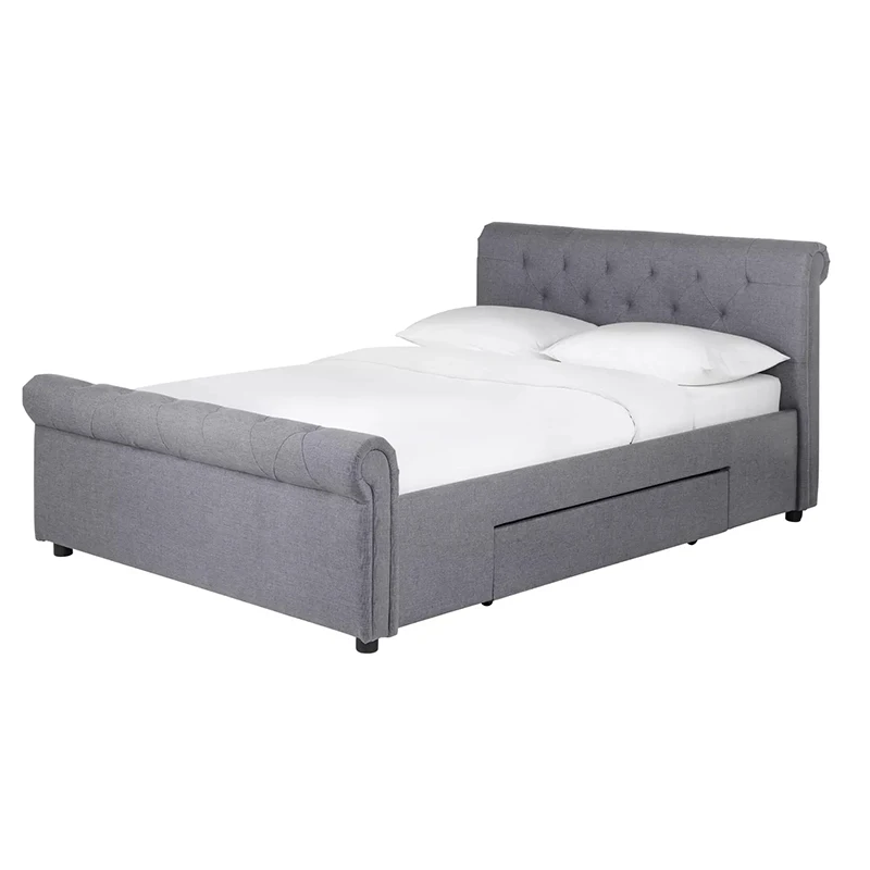 Bed Frame With Headboard And Side Tables Of American Upholsteres Bed 6 Feet Upholstered Bed In Grey Or Brown Fabric