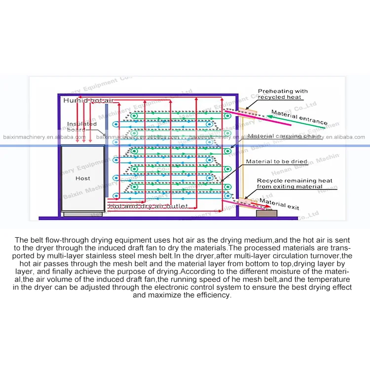Industrial Conveyor Mesh Belt Dryer Charcoal Coal Briquettes Onion Drying Machine Hot Air Cotton Dryer