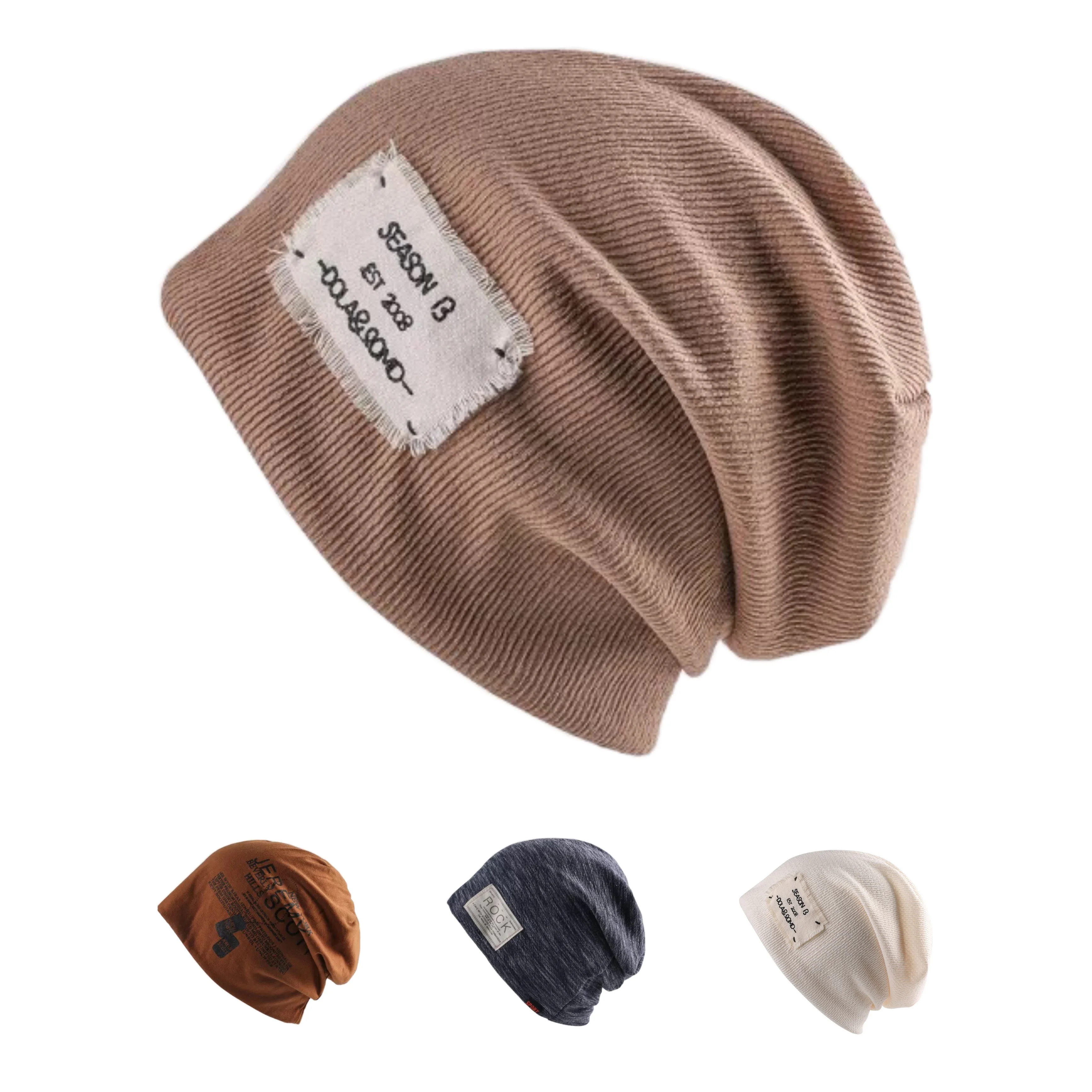 Модная однотонная хлопковая зимняя Легкая трикотажная Вязаная Шапка-бини из спандекса с напуском и логотипом на заказ для взрослых