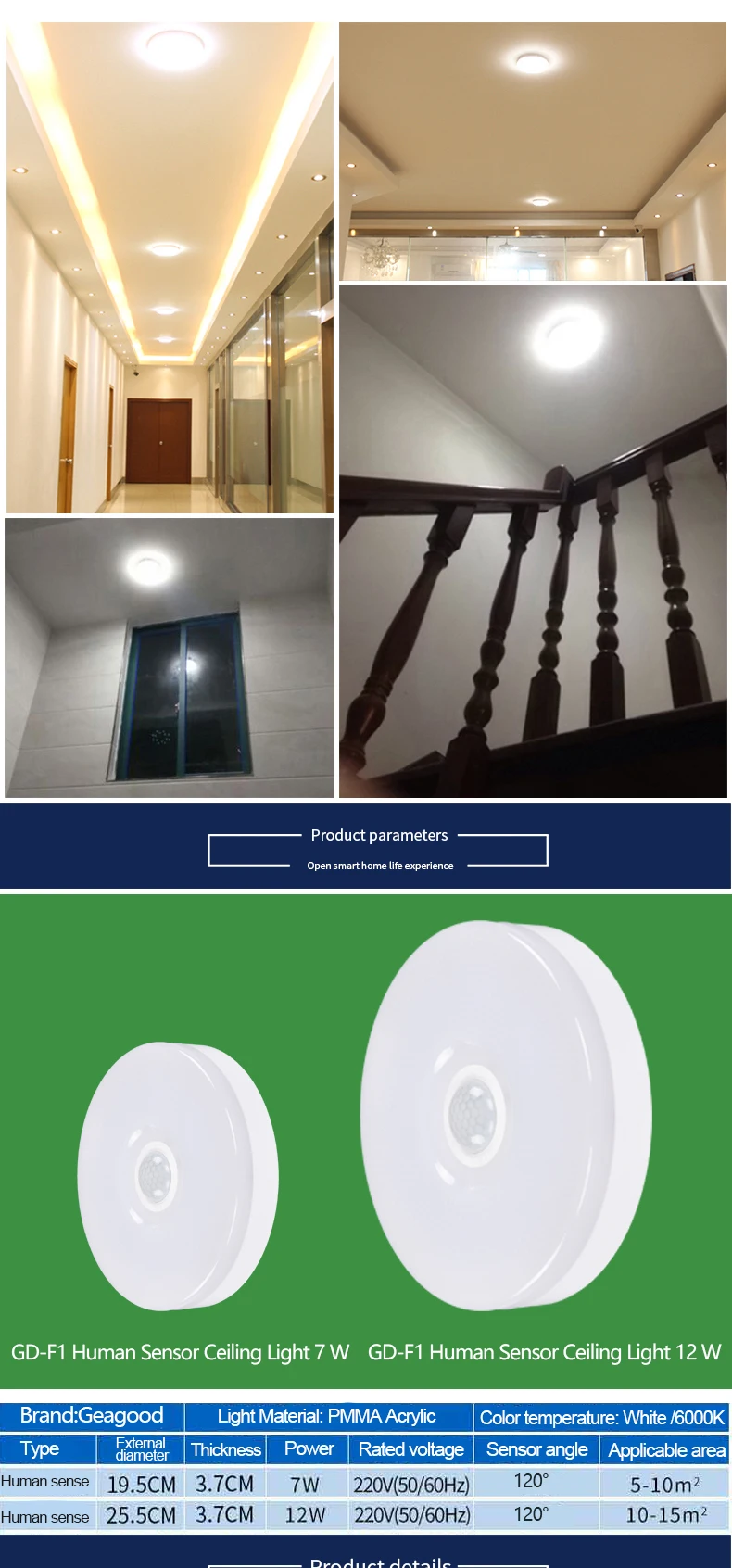 Geagood Factory supply OEM ODM motion sensor ceiling led ceiling light, sensor ceiling light