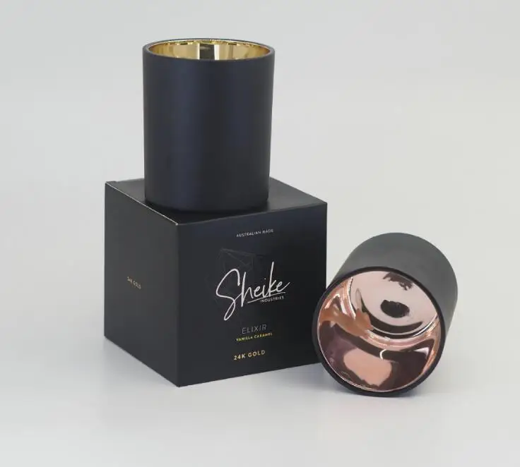 
wholesale luxury empty rose gold glass matte frosted black candle jar cup container 