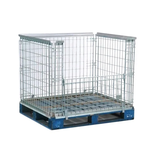 Customized galvanized collapsible heavy duty industrial folding China mesh metal cage pallet