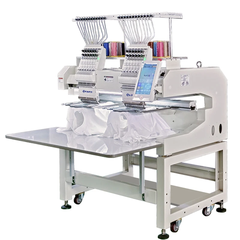 Computerized 12 Colors Needles 2 Head Baseball Cap Embroidery Machine Price For Custom Logo Design Sewing Polo And T-shirts Flat