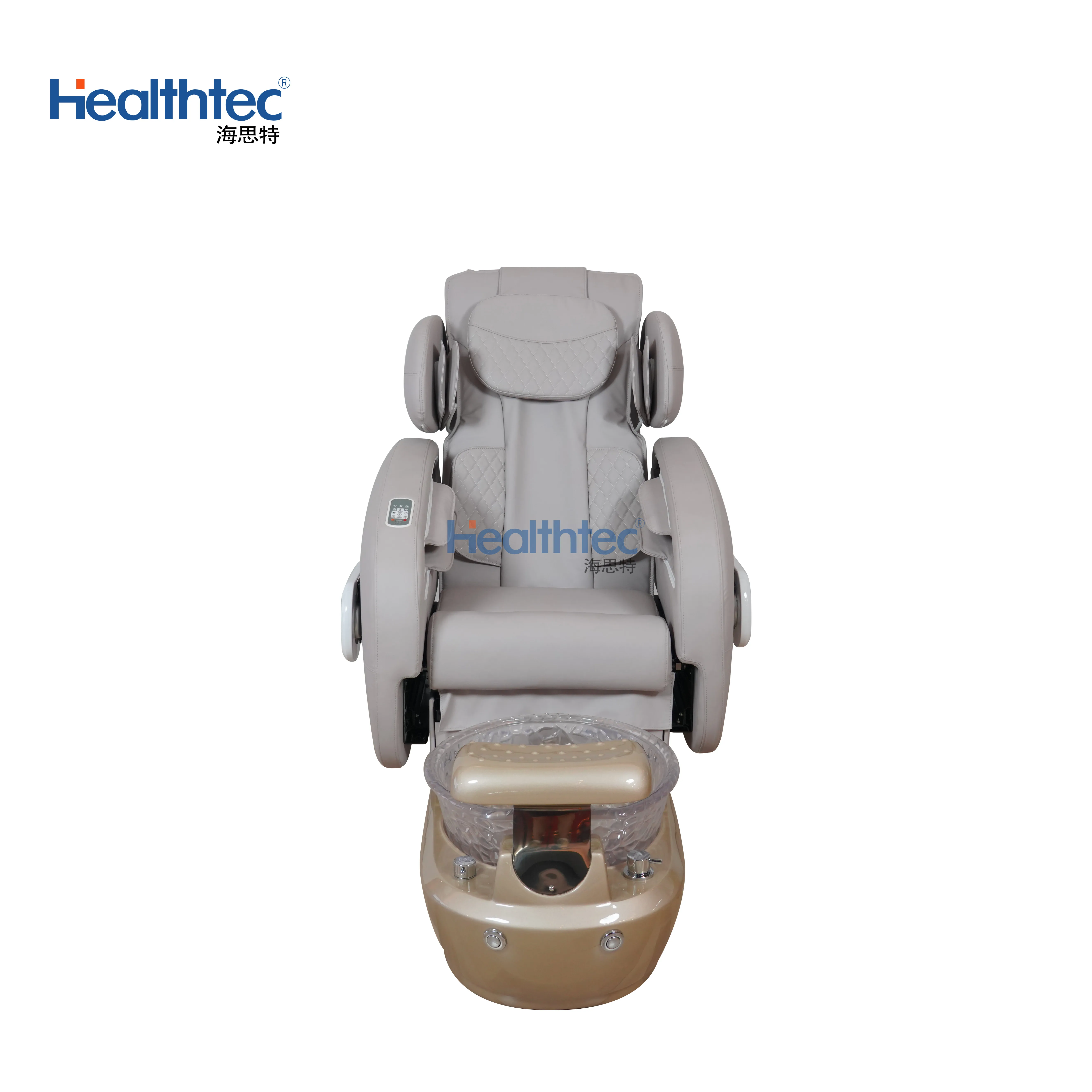 High Back Salon Spa Chair Manicure and Pedicure with Shiatsu Massage Customizable Color Wood Armrests Crystal Bowl