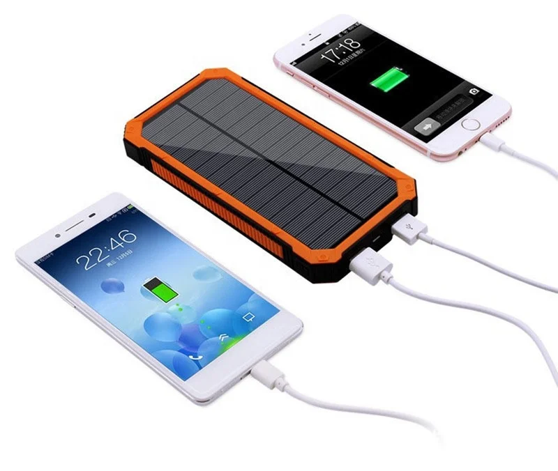 2022 amazon portable Solar mobile charger 20000mAh durable solar power bank with LED flashlights for Iphone