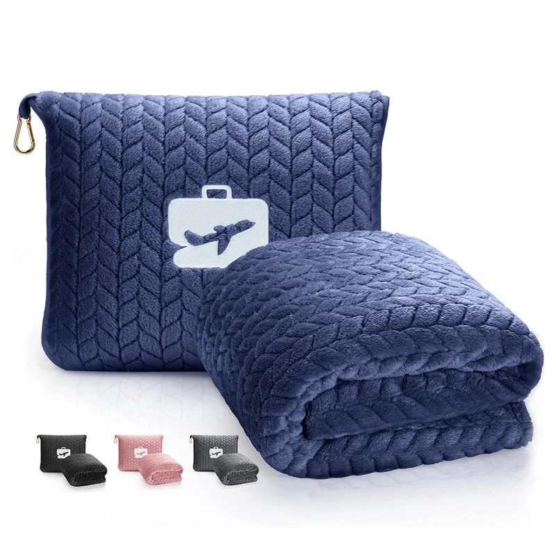 Promotional Item OEM Easy Take For Airplane Foldable 2 In 1 Pillow Flannel Fleece Travel Blanket Pillow