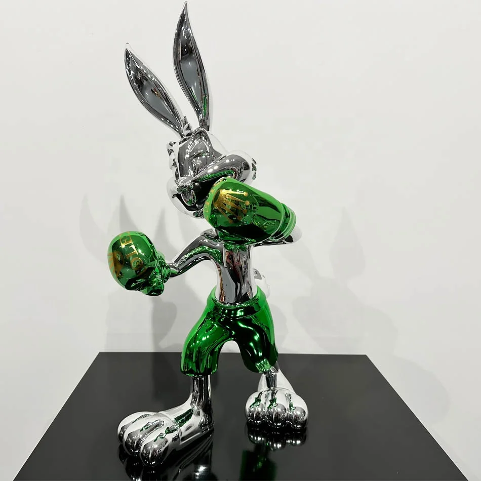 Wholesale high quality Resin Bunny Boxer Statue Electroplated Resin Animal Ornaments home decoration resin art decoration