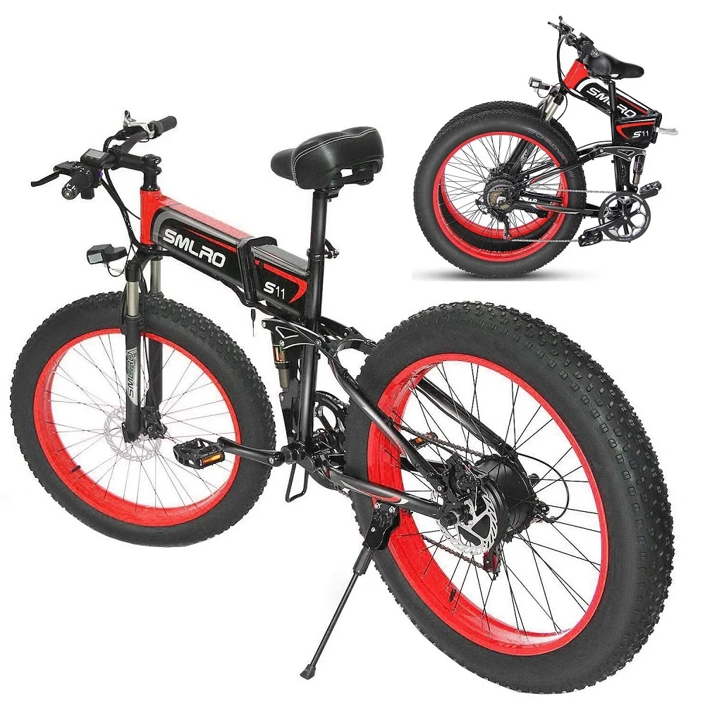 Dropship Smlro S11 Electric Folding Bike Fatbike Snow Mountain Bike 26*4.0 500W 1000W Motor 48V 10AH 14AH for Samsung bicycle
