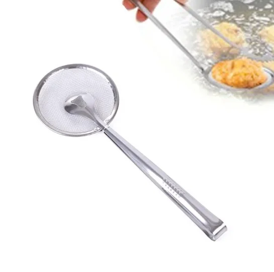 Kitchen Colander Multifunctional Filter Spoon With Clip Food Oil-Frying BBQ Filter Stainless Steel Clamp Strainer Kitchen Tools
