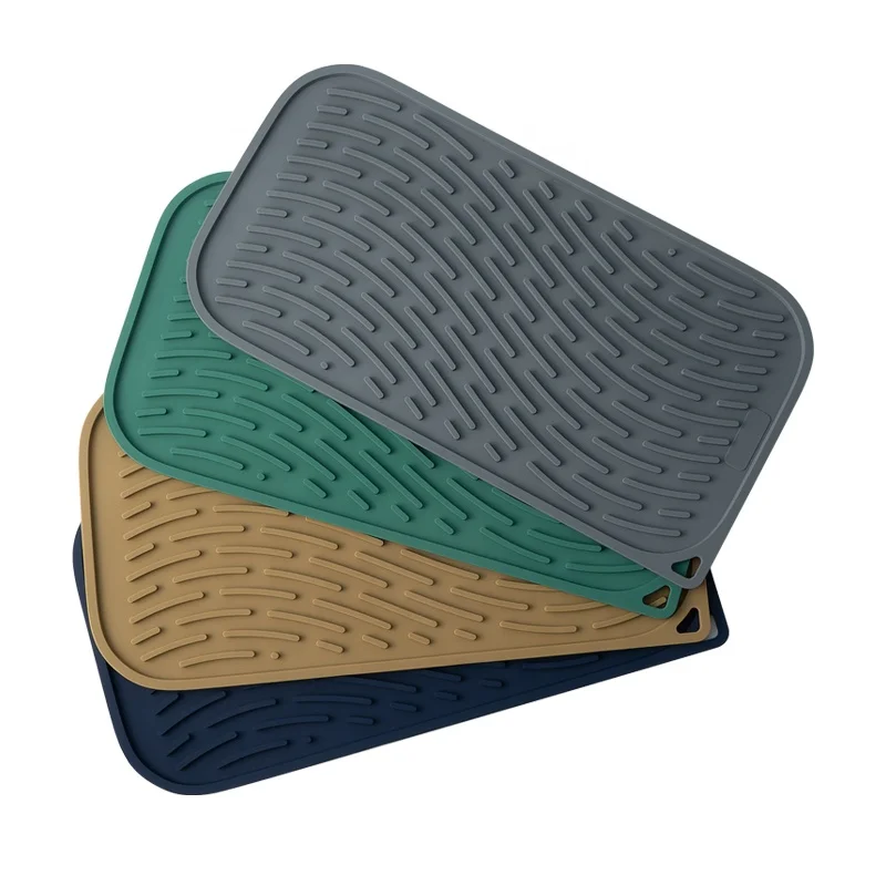 Rectangular Coaster Sustainable Waterproof Heat Resistant Eco Friendly Water Drainage Silicone Cup Mat Silicone Dish Pad