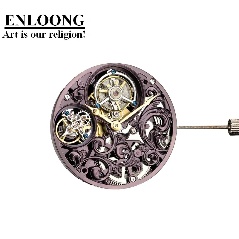 2020 ENLOONG Real Luxury Skeleton Double Tourbillon Movement with Manual Winding OEM ELT0583 Silver Tourbillon Watch Movement