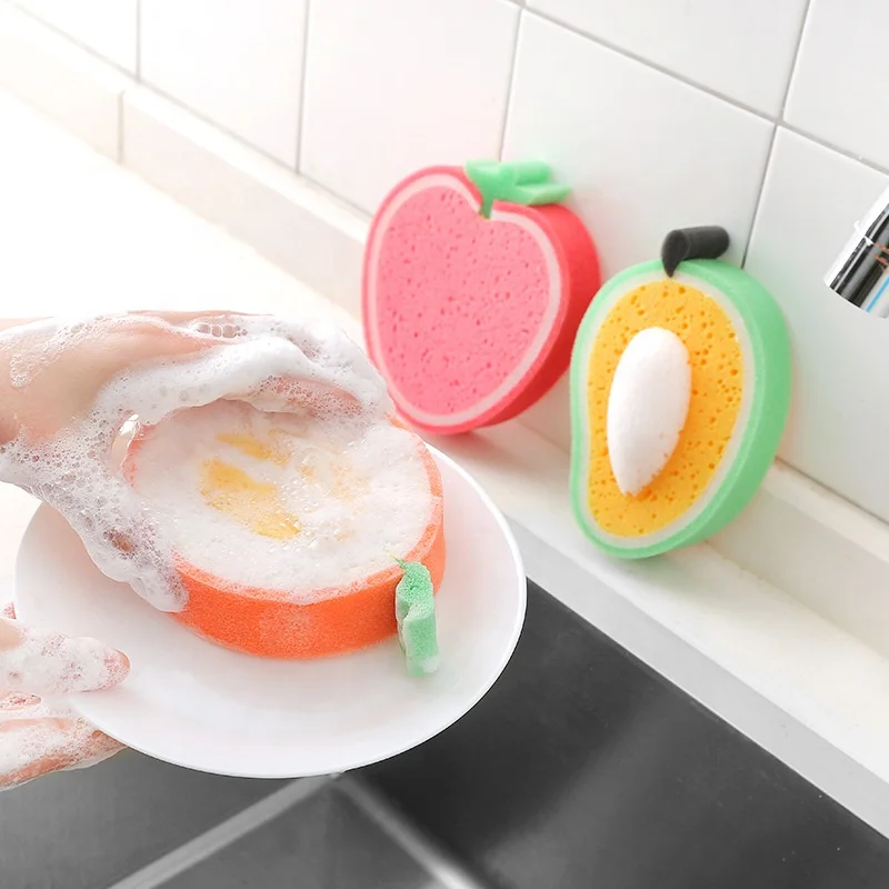 Washing Dish Towel Fruit Shape Rags Thicken Scouring Pad Sponge Cloth Kitchen Cleaning Dishcloths for Glass Furniture Bathroom