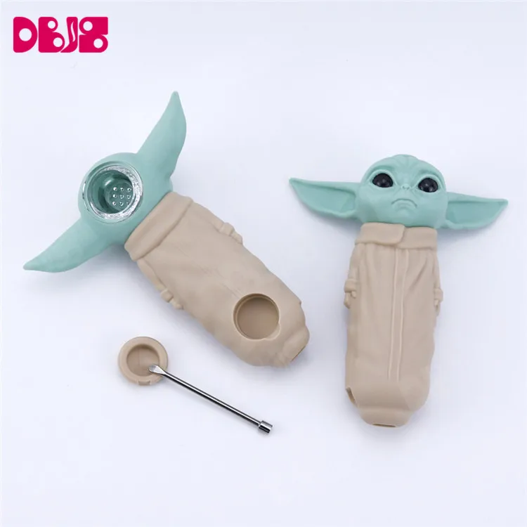 
Silicone Weed Pipes Baby Grogu Tobacco Dabs Smoking Accessories Dried Pipe with Dabber Glass Bowl Smoke Filter Screen 