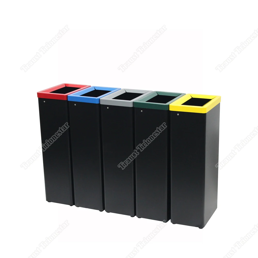 Traust indoor public cleaning equipment black commercial metal garbage trash dusty litter can bin