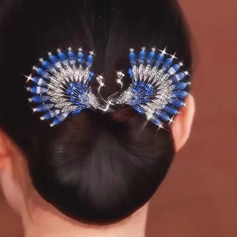 Rhinestone Crystal Blue Feather Deft Bun Hair Bun Maker Hair Twist French Donut Bun Maker Styling Twister for Women Hair Braider