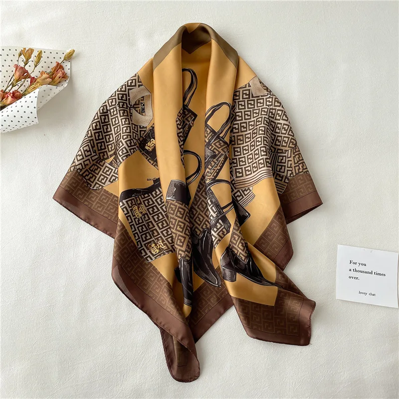 Оптовая продажа, Женский атласный шарф LRTOU 90*90 см, Модный Шелковый квадратный шарф с принтом на заказ для женщин