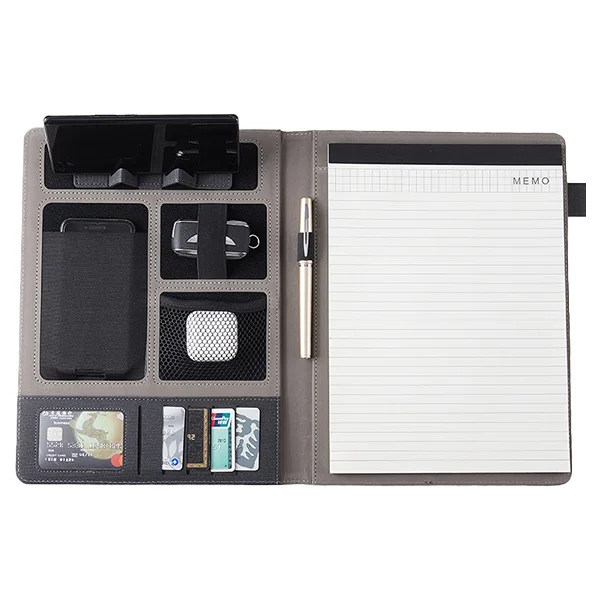 Custom a4 pu multifunction executive business resume office meeting document portfolio organizer with holder notepad padfolio