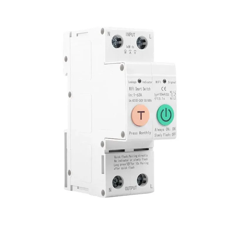 tuya wifi DIN Rail 63A 2P Single Phase smart switch circuit breaker with power monitor energy Meter Earth leakage protection