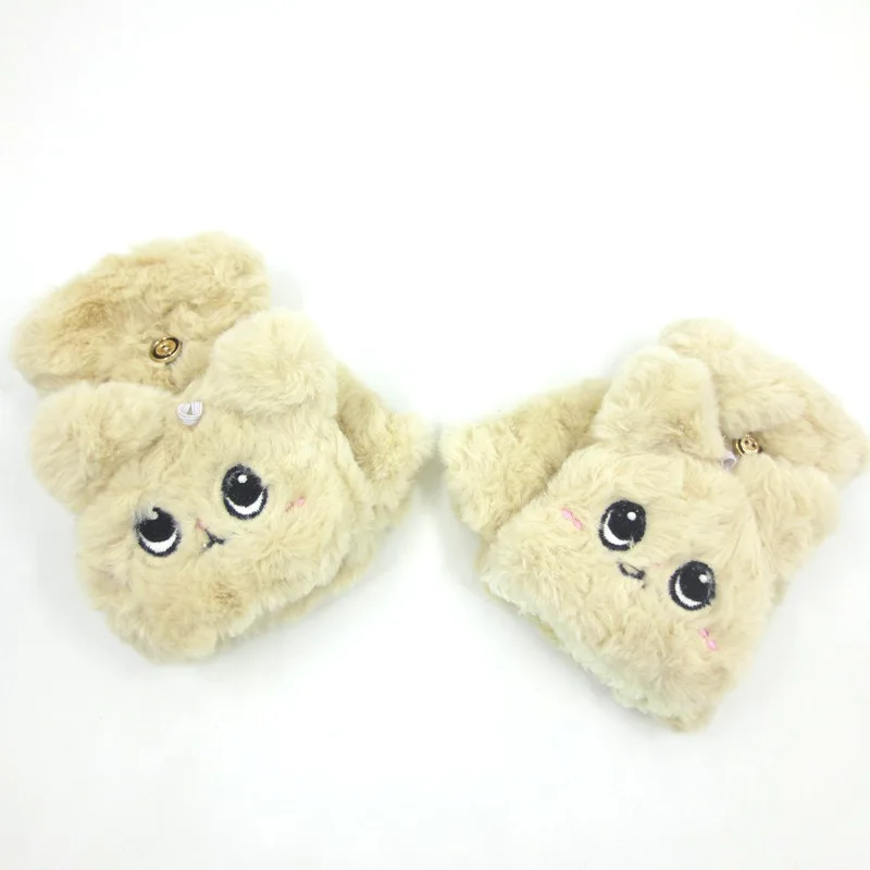 Lady Fashion Cute Cat Hand Gloves Wholesale of  Half Finger Warm Animal Protect Hand Warm Winter Gloves