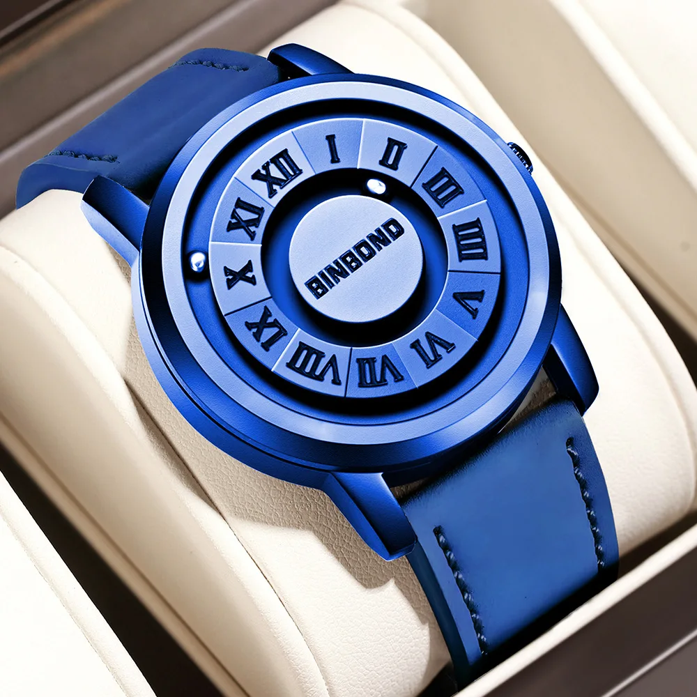 BINBOND B234 New Concept Personalized Creativity Quartz Watches Magnetic Suspension Waterproof Leather Band Wristwatch