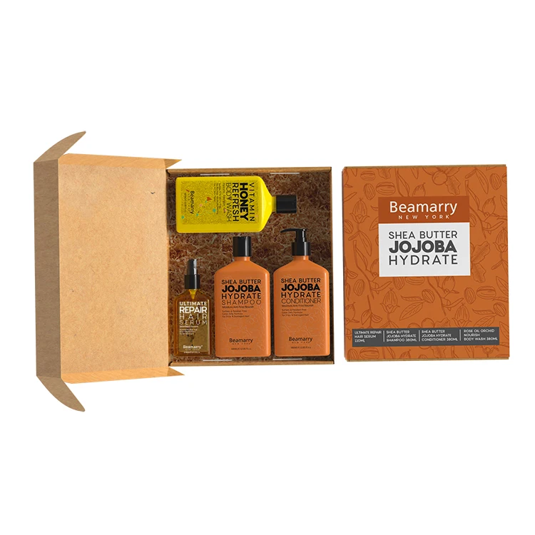 Natural Sulfate Free Hair Care Shea Butter Shampoo Conditioner Serum and Honey Body Wash Set