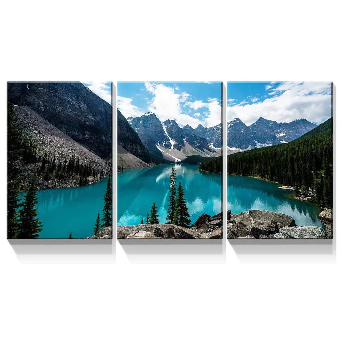 Landscape Turquoise Lake And Mountain 3 Panel Oil Painting Wall Art Modern Painting For Living Room Decor Canvas For Painting