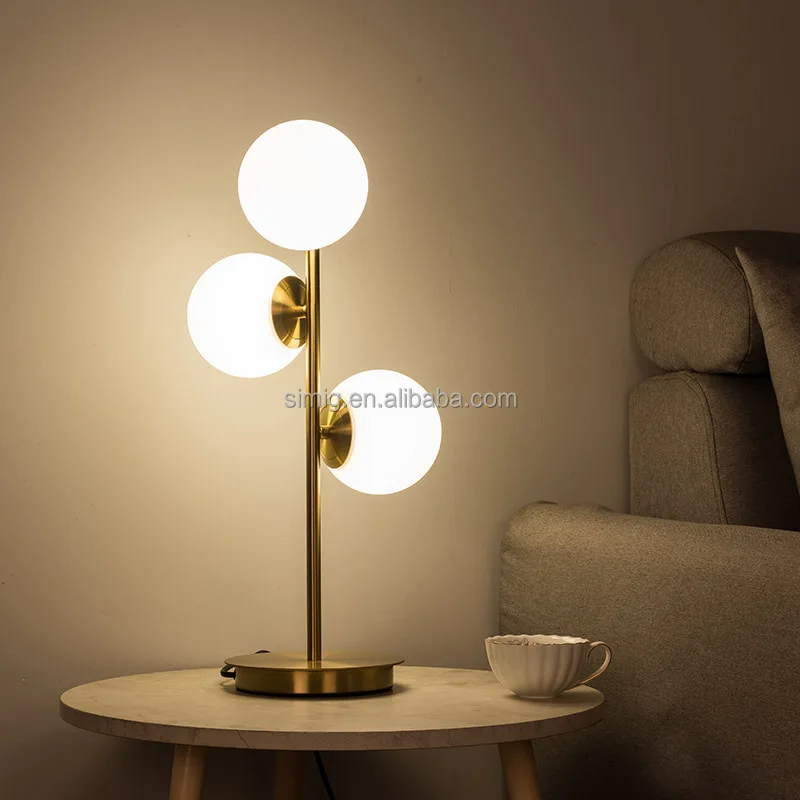 Simig lighting bed side reading room decorative tischlampe modern glass globe golden table lamp light