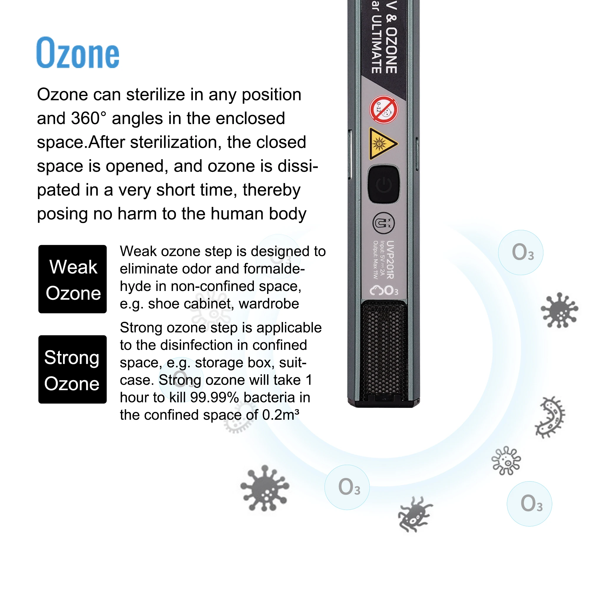 Intelligent UVC OZONE Rechargeable Sterilization Bar Ultraviolet Ray Business Trip Sterilization Equipment