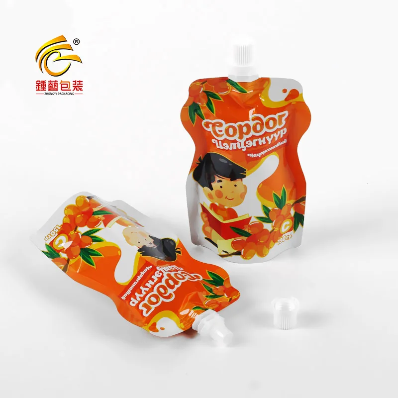 105mlFruit Juice Spout Pouch Plastic Customized Special Shape Laminated Packaging Bag with for Jelly