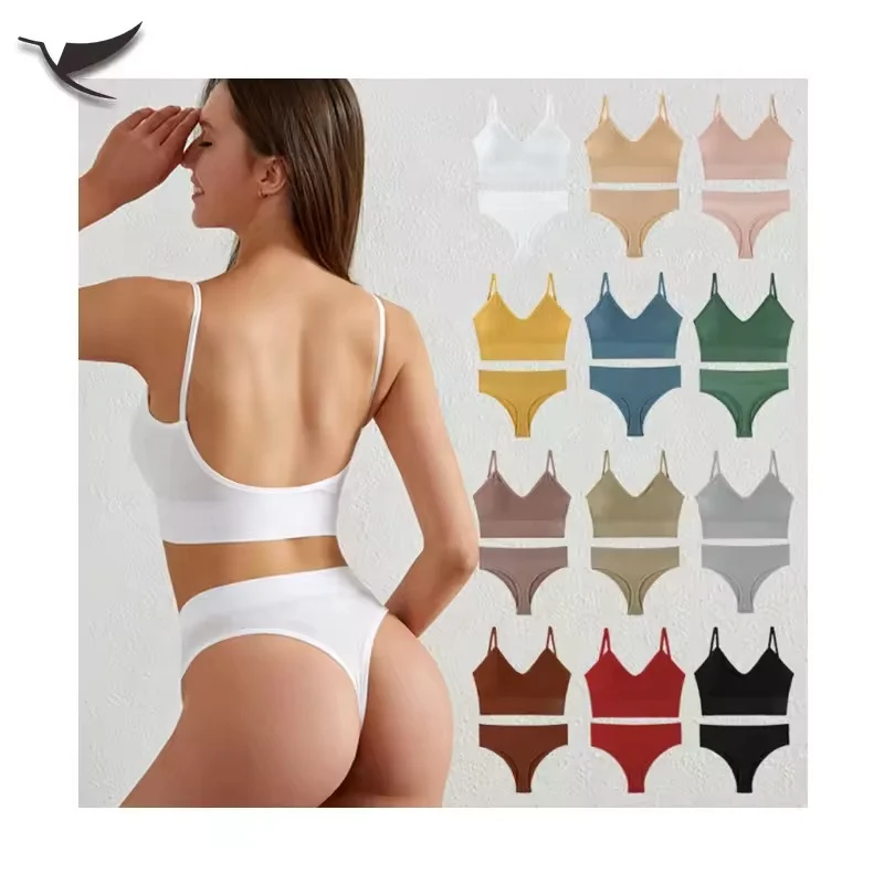 Seamless Women Panties Underwear Set Sexy G-String Seamless Bralette Lingerie Tank Crop Top Tube Top Bra Set