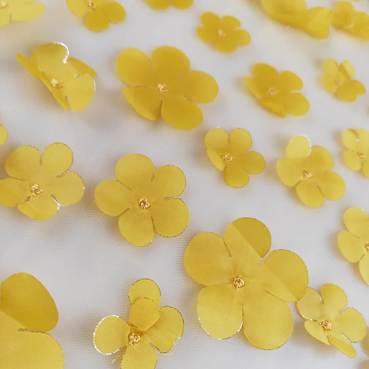 Модный дизайн, желтая Цветочная вышивка, 3D сетчатая ткань для свадебного платья