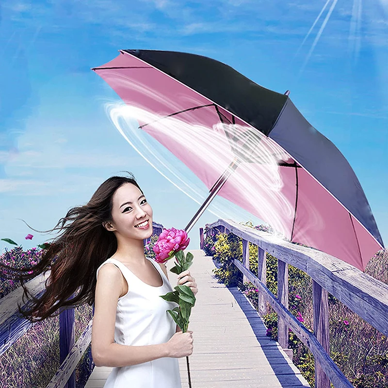 Sombrilla Umbrella With Fan And Water Spray Special Waterproof Solar Mist Fan Straight Uv Umbrella