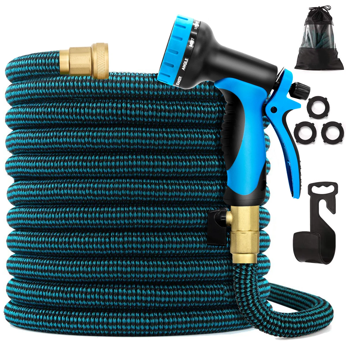 Heavy Duty Flexible Leakproof Garden Expandable Hose with 10 Pattern High Pressure Water Spray Nozzle and Storage Bagl