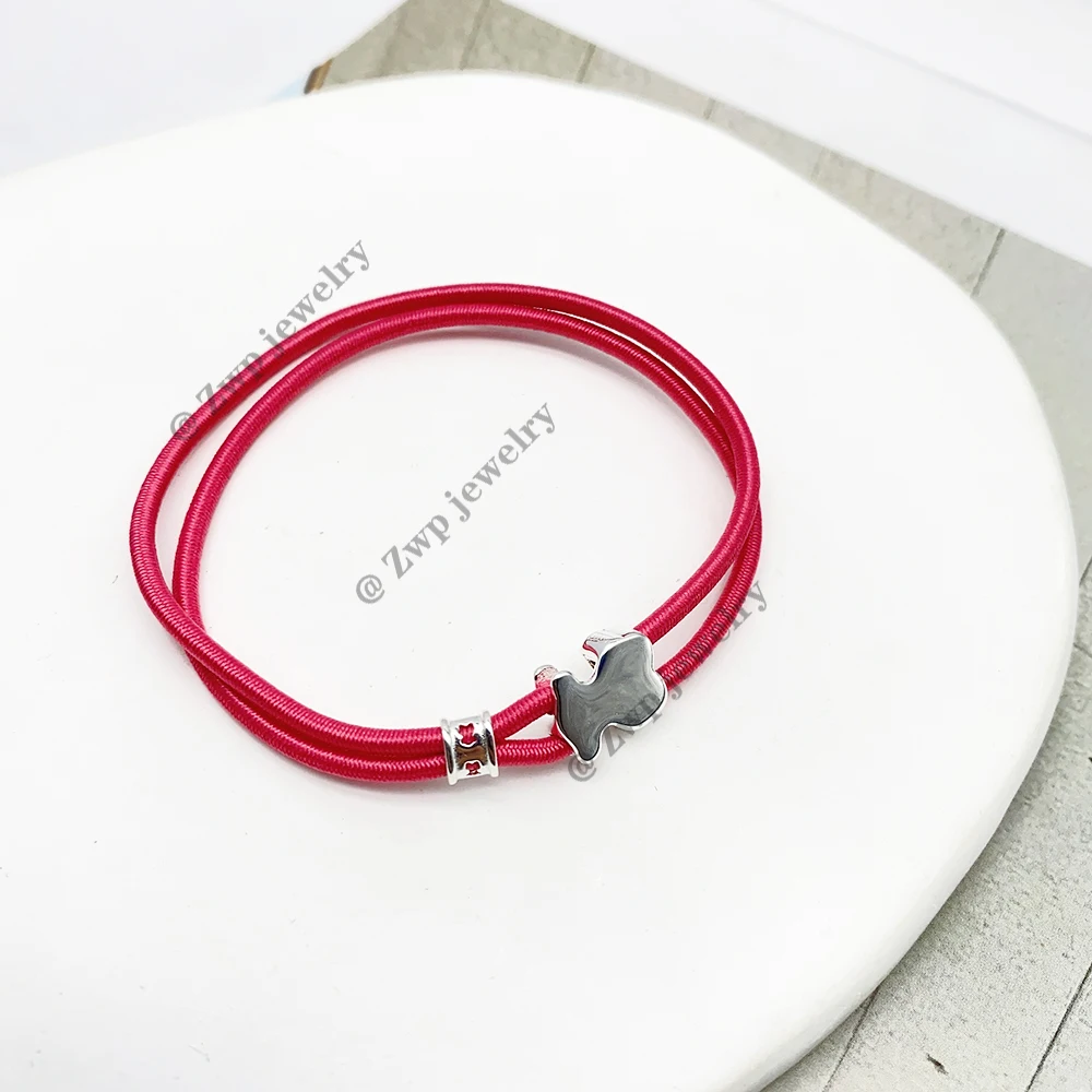 Hihg Quality Pure 925 Sterling Sliver Pink & Blue Sweet Dolls Elastic Bracelet Touses Jewelry For Women Fashion Jewelry Bracelet