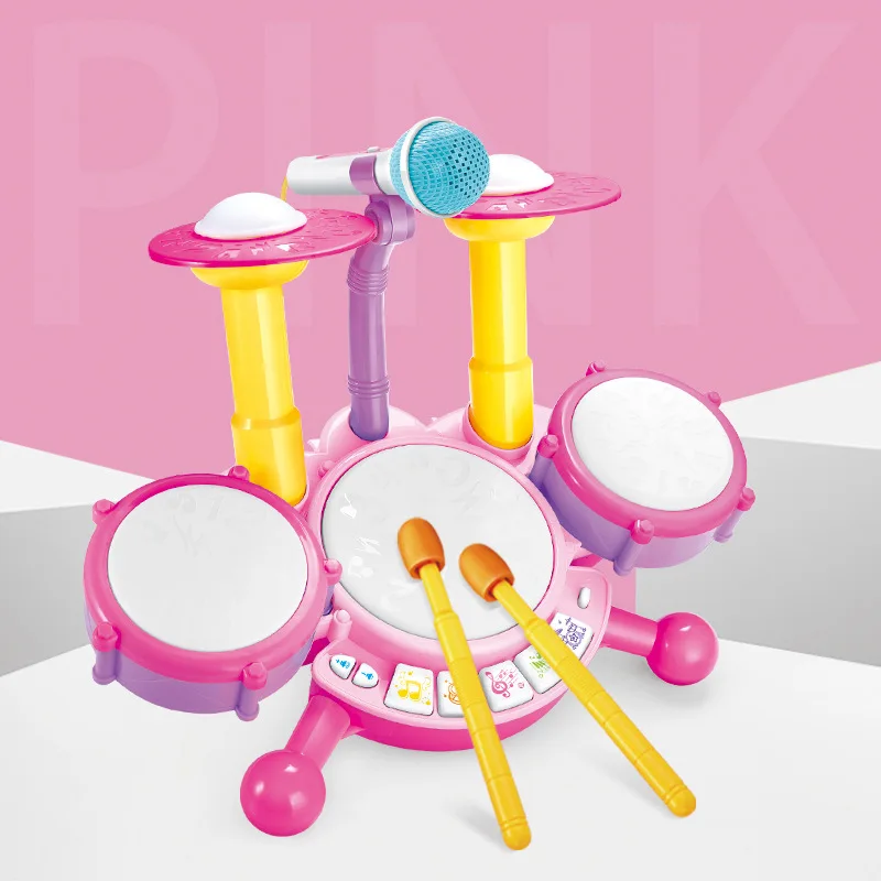 Multifunctional Kids Musical Instrument Toy Set Jazz Drum & Keyboard Microphone Sound Learn Function Wood Material Box Packed