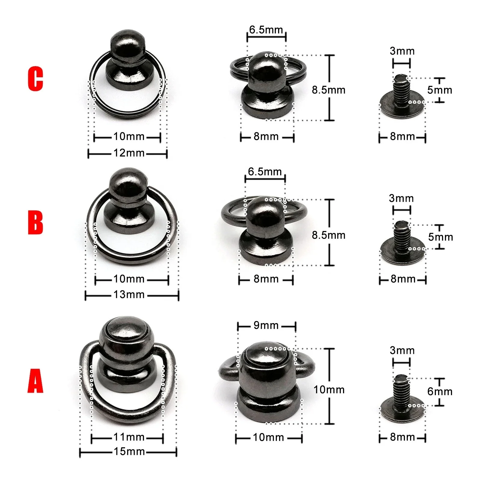 High Quality Zinc-alloy Ball Nail Screwback Chicago Screw Back Rivet Stud Spot with O Ring for Leather Bag Belt Phone Case