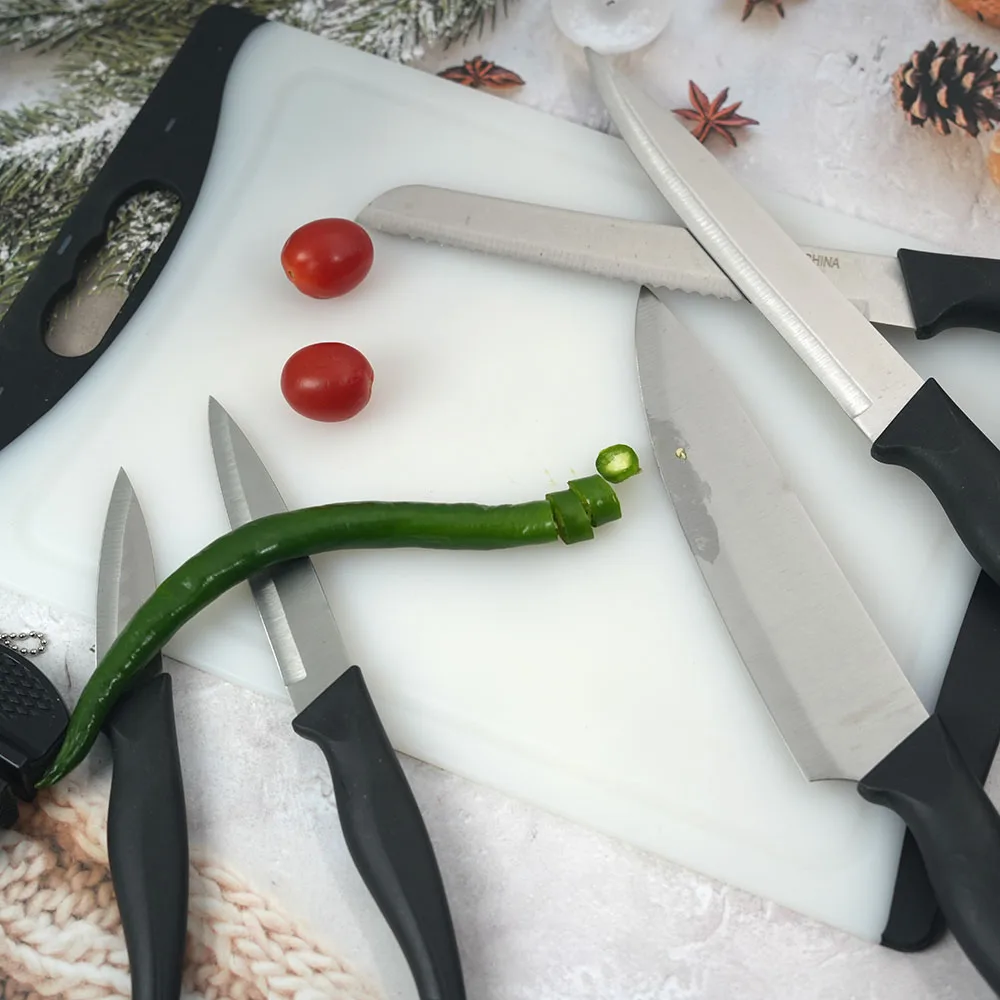 JOYWAVE New design hot sale PP plastic cutting chopping board with knife set Knife sharpener